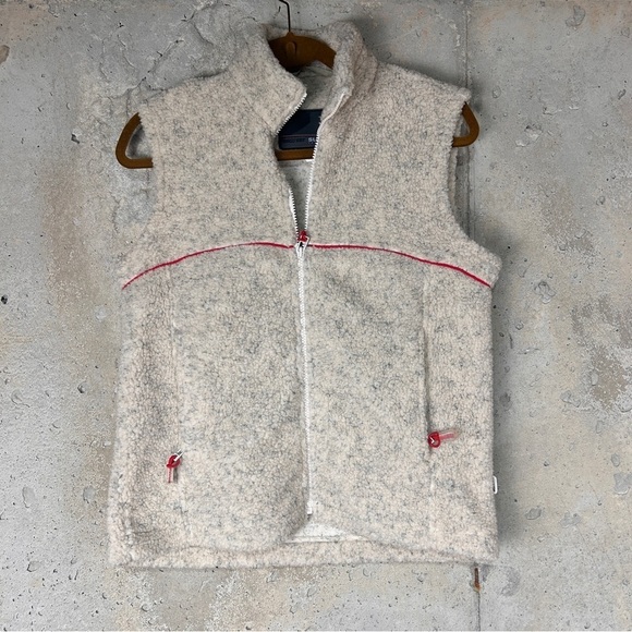 Sunice cream off white, grey Sherpa zip up red piping accent vest small - Picture 1 of 8
